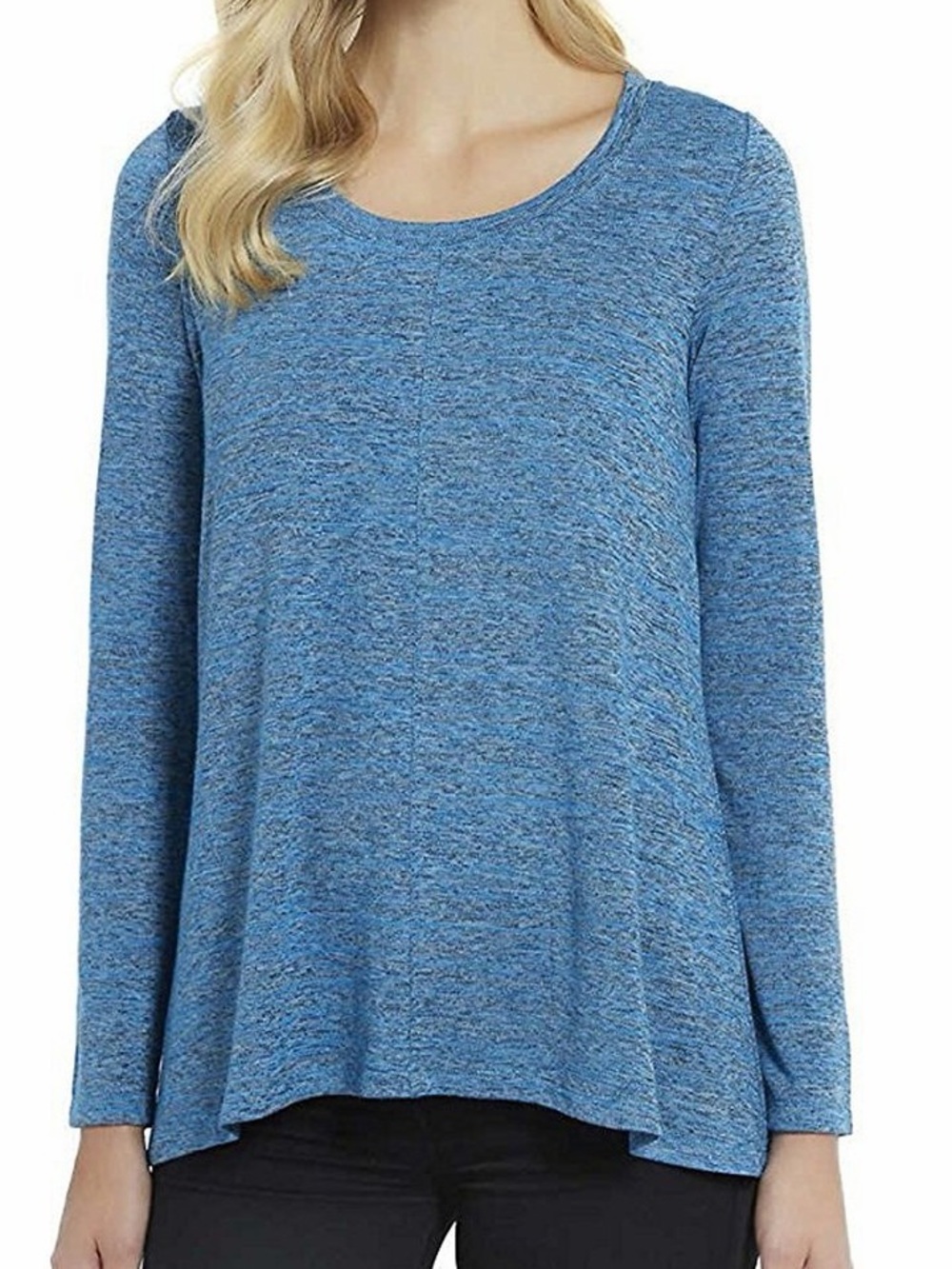 Teal Blue Long-Sleeve Heather Scoop Neck Women's Top